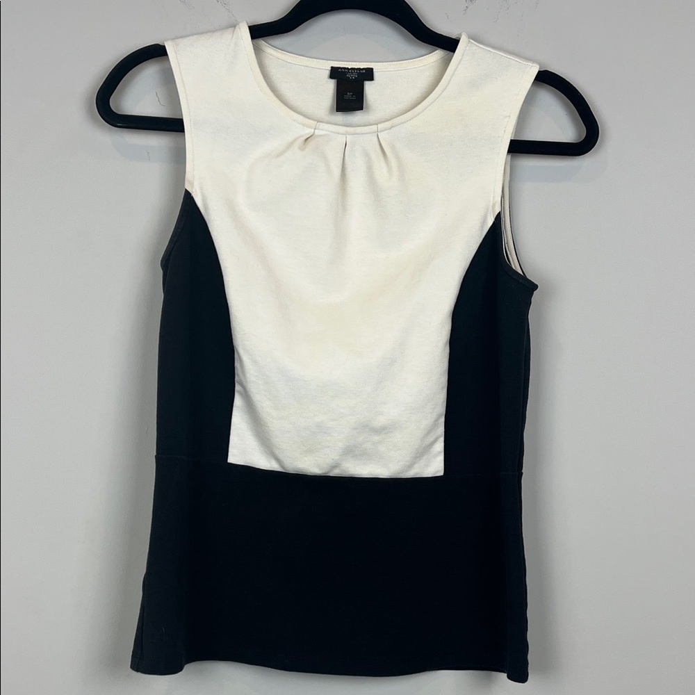 Ann Taylor Black Cream Colorblock Tank Top Size Small Petite